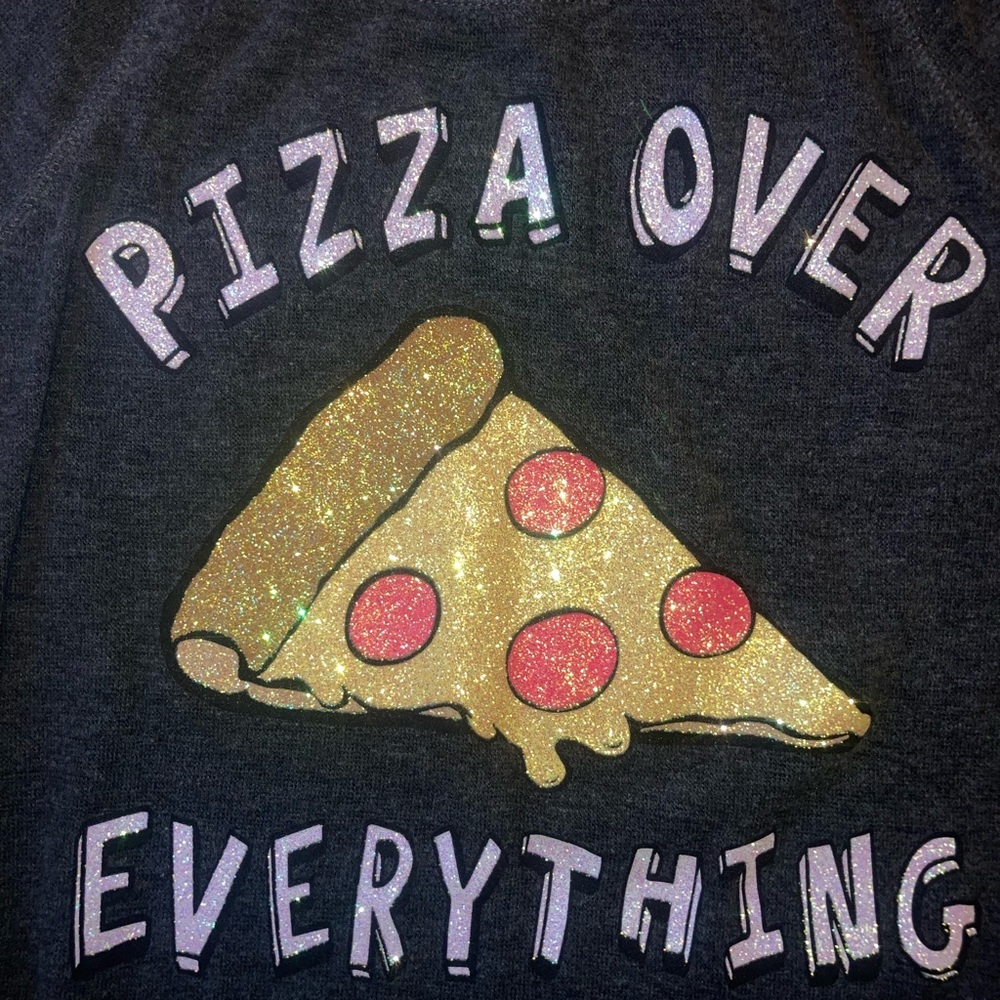 Like new girls sz 14 Justice long sleeve sweat shirt “pizza over everything ”